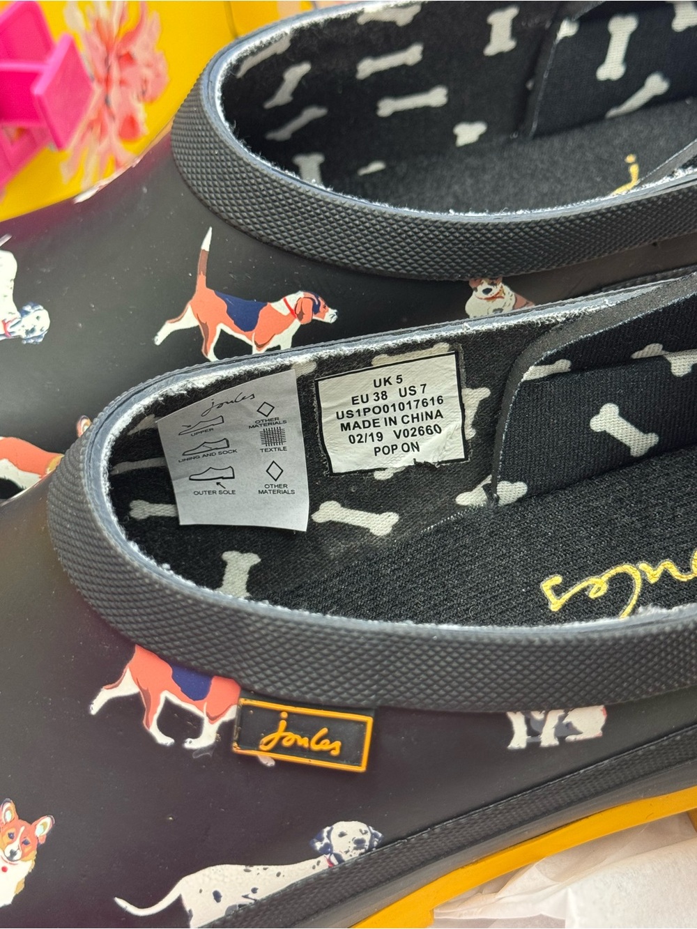 Joules Women’s Black Dog-Print Rain Clogs Size 7 - Picture 4 of 6